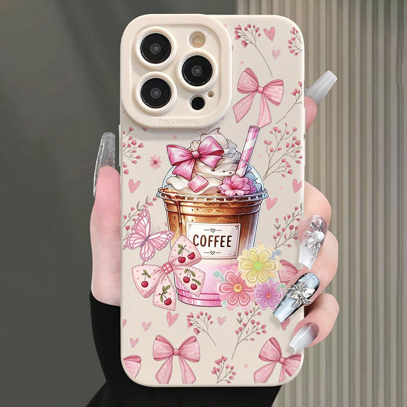 Coffee Plus Tea - Różowe etui na telefon z nadrukiem